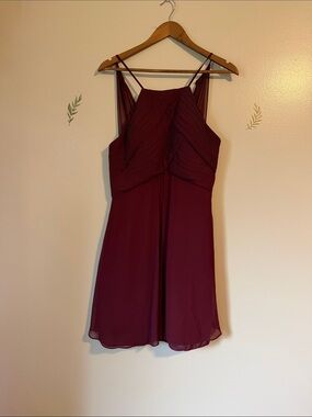 Chiffon Burgundy Mini Dress with Pleated Bodice Size 6